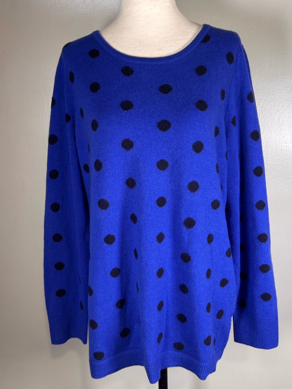 Talbots Sz XL Blue Dot 100% Cashmere Long Sleeve Crew Neck Quiet Luxury Sweater